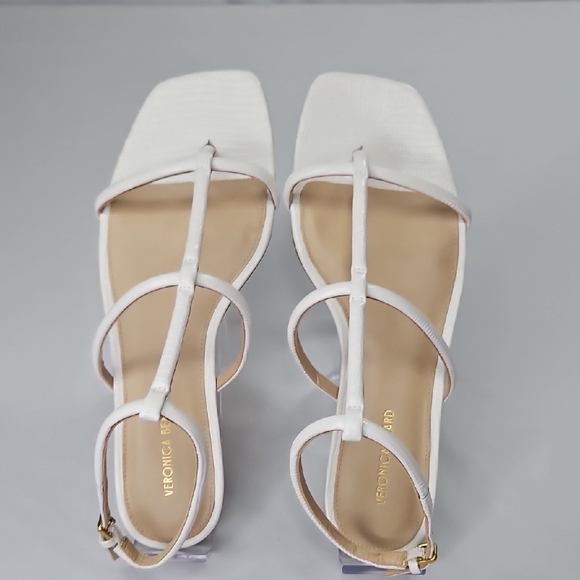 Veronica Beard Shoes - Veronica Beard Marbella lizard-embossed T-strap sandal parchment white Sz 8 NWT